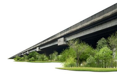 modern building in the park/Urban infrastructure with highway bridge and modern concrete structure, PNG cutout.