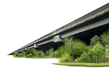modern building in the park/Urban infrastructure with highway bridge and modern concrete structure, PNG cutout.