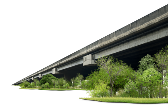 modern building in the park/Urban infrastructure with highway bridge and modern concrete structure, PNG cutout.