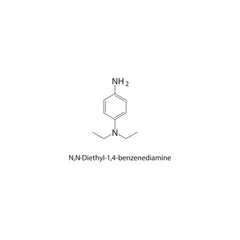 N,N-Diethyl-1,4-benzenediamine skeletal structure. diamine compound schematic illustration. Simple diagram, chemical formula.