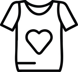 Outline tshirt with heart icon isolated, clothing symbol for apparel design