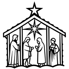 A beautifully detailed nativity set, with hand-painted figurines and a glowing star above