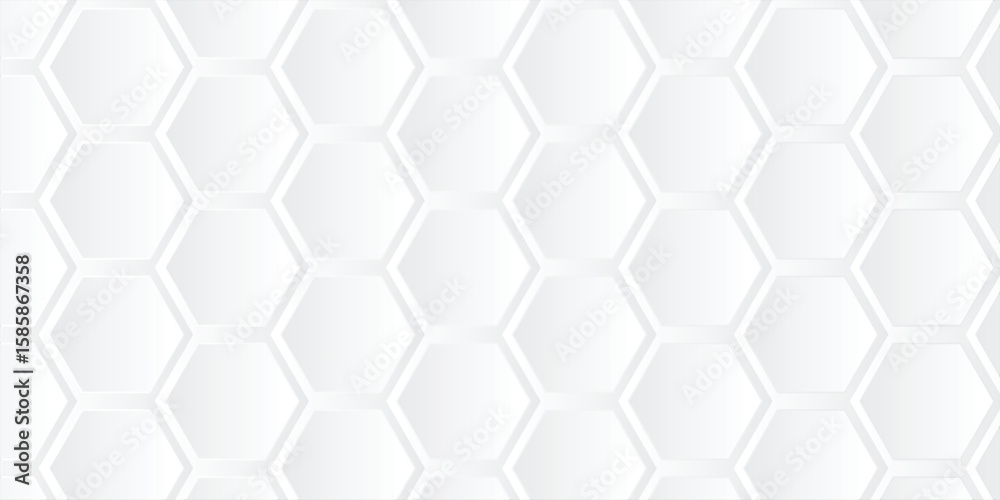 Poster white abstract background with hexagon shape and white gradient color