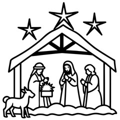 A beautifully detailed nativity set, with hand-painted figurines and a glowing star above