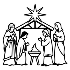 A beautifully detailed nativity set, with hand-painted figurines and a glowing star above