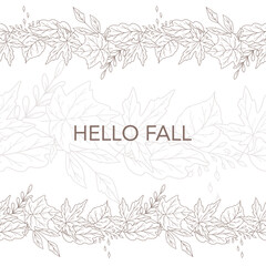 Obraz premium Fall Seamless Design. Hello Fall Poster. Horizontal Fall Background. Autumn Line Art Drawing. Fall Botanical garland seamless. Border Frame