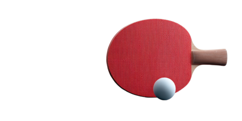 Red ping pong paddle with white ball on black background Concept of table tennis, sports equipment, and indoor games for recreation and competition