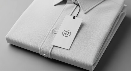 A clean and modern folded white polo shirt with a blank label for a brand logo mockup, a versatile template for an apparel business.