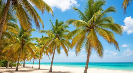 Fototapeta premium Palmeras en verano en una playa de méxico, Palm trees in summer on a beach in Mexico