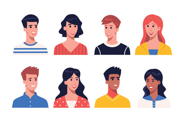 Diversity Portrait Vector: Diverse portrait of people from various cultures around the world with a simple background.