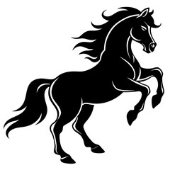 Create a Vector Silhouette of a Majestic Prancing Horse with Flowing Mane and Extended Legs