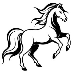 Create a Vector Silhouette of a Majestic Prancing Horse with Flowing Mane and Extended Legs