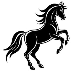 Create a Vector Silhouette of a Majestic Prancing Horse with Flowing Mane and Extended Legs