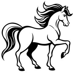 Create a Vector Silhouette of a Majestic Prancing Horse with Flowing Mane and Extended Legs