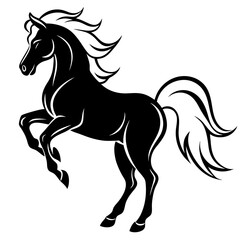 Create a Vector Silhouette of a Majestic Prancing Horse with Flowing Mane and Extended Legs
