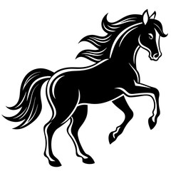 Create a Vector Silhouette of a Majestic Prancing Horse with Flowing Mane and Extended Legs