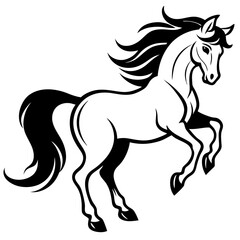 Create a Vector Silhouette of a Majestic Prancing Horse with Flowing Mane and Extended Legs