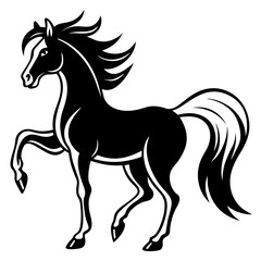 Create a Vector Silhouette of a Majestic Prancing Horse with Flowing Mane and Extended Legs