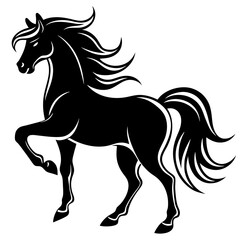Create a Vector Silhouette of a Majestic Prancing Horse with Flowing Mane and Extended Legs