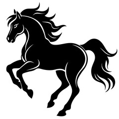 Create a Vector Silhouette of a Majestic Prancing Horse with Flowing Mane and Extended Legs