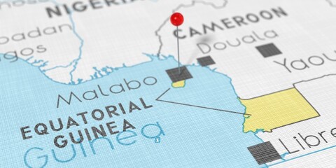 Equatorial Guinea, Malabo - push pin on political map - 3D illustration © PX Media