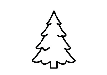 Fototapeta premium Xmas tree drawing. Black and white outline of a simple, classic Christmas tree, symbolizing the holiday season. Vector sketch line art draw.