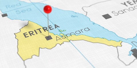 Obraz premium Eritrea, Asmara - push pin on political map - 3D illustration