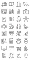 Solo Travel Journal set of web icons in line style. solo travel journal, travel diary, solo trip notes and travel memories. Vector illustration
