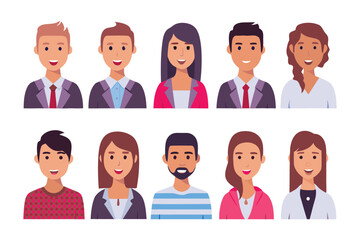 Diverse Faces: A vibrant collection of ten diverse individuals, each portrait radiating unique character, showcasing the richness of human variety and spirit.