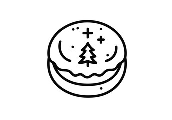 Obraz premium Christmas appooppan drawing. Black and white outline of a Christmas-themed cookie or sweet treat, possibly a Christmas pudding or biscuit. Vector sketch line art draw.