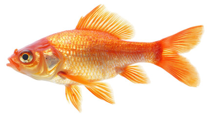 Fototapeta premium Bright Orange Goldfish with Flowing Fins and Scales Isolated on White Background 