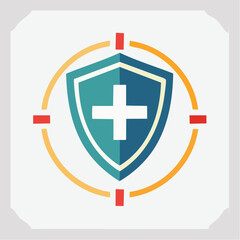 Obraz premium bold single shield with cross icon featuring radial border arrangement grouped vector shapes centered on artboard for protection and security designs 