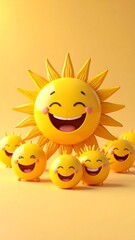 Cheerful sun surrounded by smiling faces