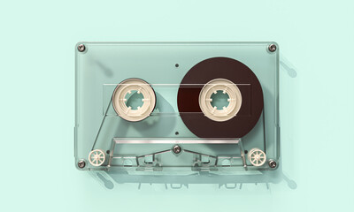 Transparent audio cassette tape 3d vintage music