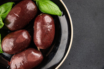 Black pudding sausage fresh delicious gourmet food background on the table rustic food top view...