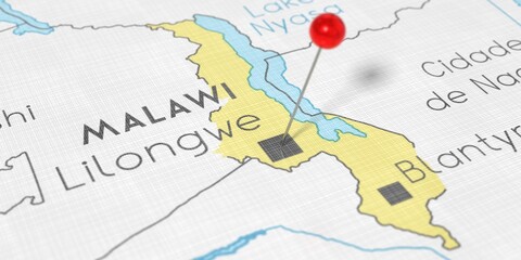 Malawi, Lilongwe - push pin on political map - 3D illustration © PX Media
