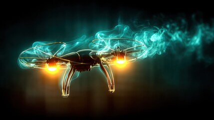 Futuristic Drone in Smoke, Aerial Technology