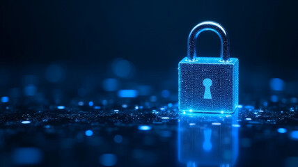 Digital Lock Icon, Cybersecurity Concept, Blue Glow