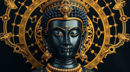 Mystical Buddha with Golden Clockwork Halo