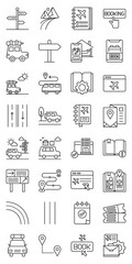 Road Trip Travel Journal set of web icons in line style. road trip journal, travel diary, road trip logbook, trip planner and road trip memories. Vector illustration