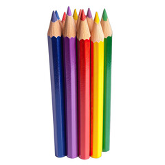 A close-up of ten sharpened colored pencils, tightly bundled, showcasing a vibrant spectrum of hues against a black background