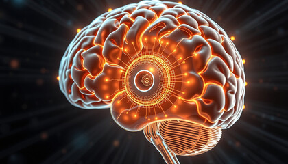 Quantum AI Core Inside Digital Brain – Cross-Section Vector with Soft Glow (8K Editable for Biotech & Education Slides)