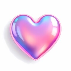 Glossy iridescent pink heart on white background