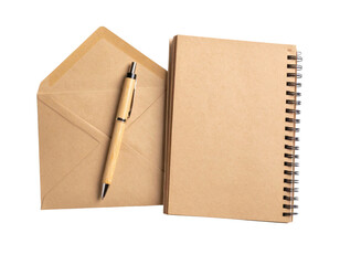 Eco-friendly kraft paper stationery set with spiral notebook envelope and wooden pen sustainable office supplies for writing correspondence
