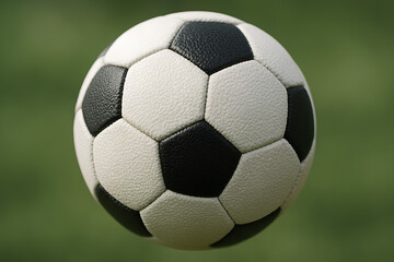 Fototapeta premium Classic Soccer Ball Floating Mid-Air During Field Game