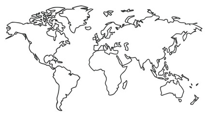 Fototapeta premium Global Map Outline Showing Continents and Oceans