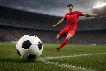 Obraz premium Soccer Free Kick Preparation with Player Ready to Strike