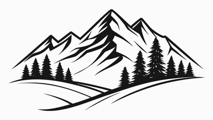 Majestic Mountain Landscape with Evergreen Trees and Rolling Hills