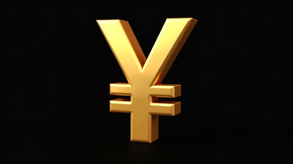 Obraz premium Golden Yen Currency Symbol on Metallic Black Background Representing Japanese Wealth and Finance