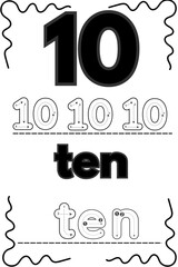 Number Ten Fun Illustration A Learning Template for Kids with Numerical and Word Forms to enhance numeral recognition.